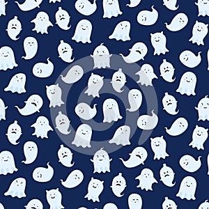 Seamless pattern with different cute ghosts.