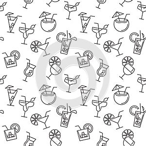 Seamless pattern with different drinks icons