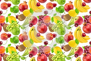 Seamless pattern of different fruits and berries