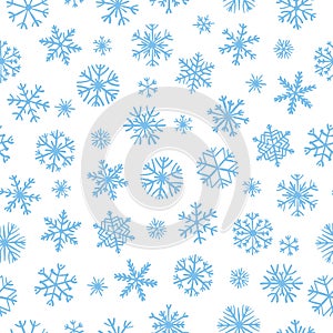 Seamless pattern with different hand-drawn snowflakes. Doodle snowflakes repeating background for wrapping paper