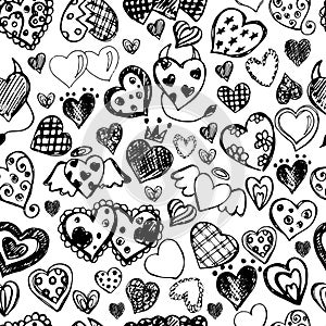 Seamless pattern with different hearts.