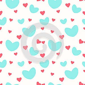 A seamless pattern with different mint and pink hearts