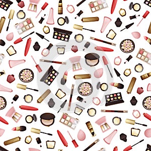 Seamless pattern with different types of cosmetics