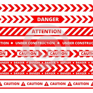 Seamless pattern of red construction tape