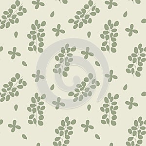 Seamless pattern of different types of field grasses and branches. Plant ornament of simple botanical elements. Concept of ecology