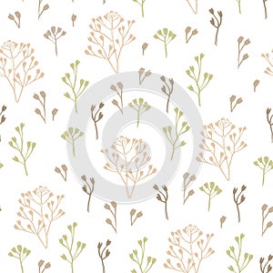 A seamless pattern of different types of field herbs and twigs. For paper, cover, fabric, gift wrapping, wall painting