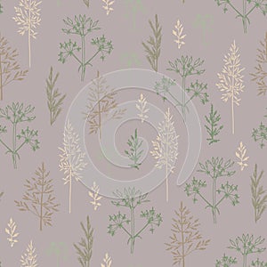 A seamless pattern of different types of field herbs and twigs. For paper, cover, fabric, gift wrapping, wall painting