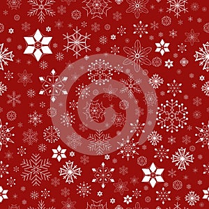 Seamless pattern with different white snowflakes