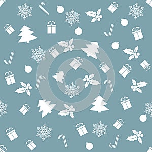 Seamless pattern with with different winter symbols. Christmas background.