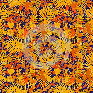 Seamless pattern with different yellow leafs