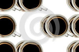 Seamless pattern of dirty cups with coffee on a white background