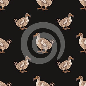 Seamless pattern with dodo extinct birds