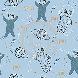 Seamless Pattern with dogs astronauts.