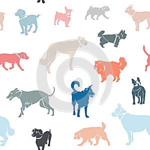Seamless pattern. Dogs of different breeds