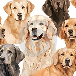 Seamless pattern with dogs of different breeds. Vector illustration