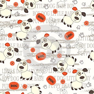 Seamless pattern with dogs, paws, bones and lettering