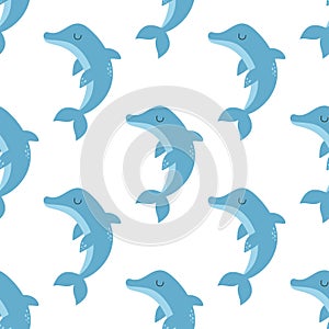 Seamless pattern with dolphin in cartoon style