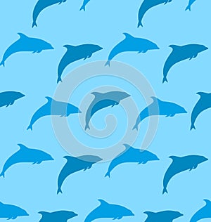 Seamless Pattern with Dolphin, Marine Mammal Animal