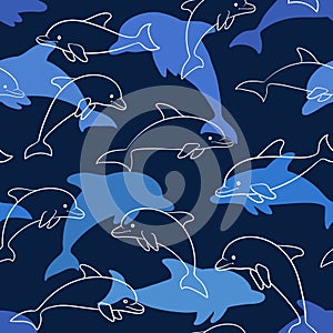 Seamless pattern with dolphin on white. design for holiday greeting card and invitation of baby shower, birthday, child clothes,