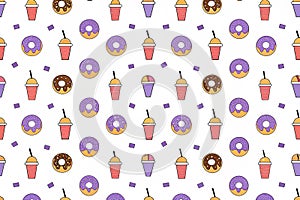 Seamless pattern with donuts and drinks