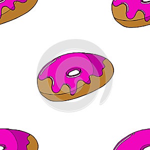 Seamless pattern of donuts in glaze. Vector of donuts. Seamless background of donuts in colored glaze