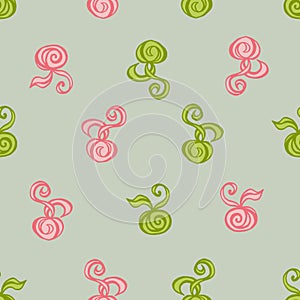Seamless pattern with doodle abstract cherries on a green background. Vector illustration textile, announcements, postcards,