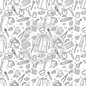 Seamless pattern with doodle baking and cooking elements