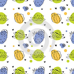 Seamless pattern with doodle cactus plants and multicolor shapes. Vibrant colors, perfect for your project, baby textile