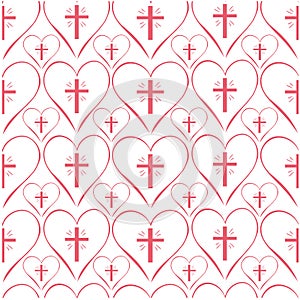 Seamless pattern doodle calypso coral big and small crosses in heart