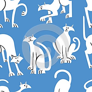 Seamless pattern with doodle cats. Background with playing kitt