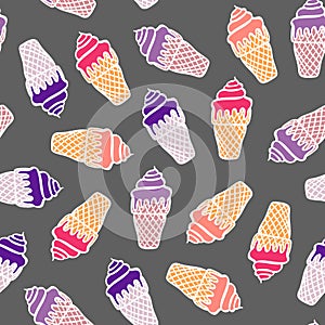 Seamless pattern with doodle colored ice cream