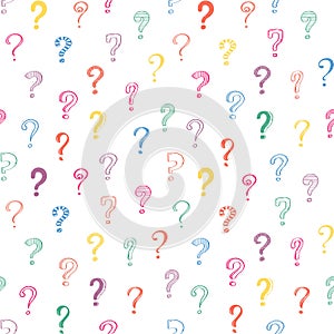 Seamless pattern of doodle colorful hand drawn question marks