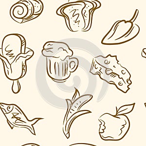 seamless pattern. doodle food set. Vector