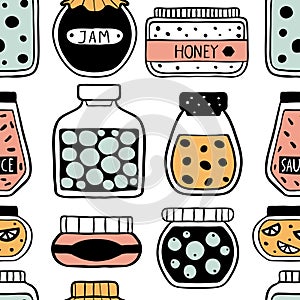 Seamless pattern with doodle jars