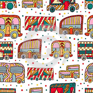 Seamless pattern with doodle recreational vechicles