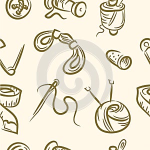 seamless pattern. doodle sewing set. Vector