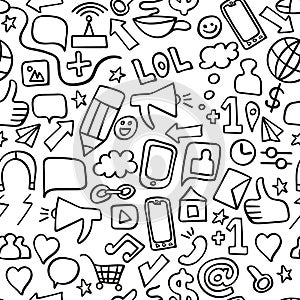 Seamless pattern with doodle social media elements