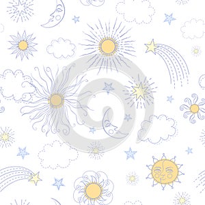 Seamless pattern with doodle sun