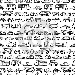 Seamless pattern of doodles cars.