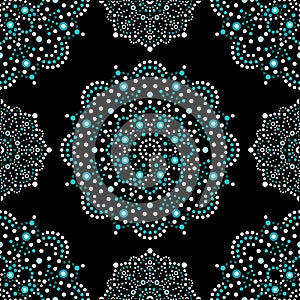 Aboriginal dot painting mandala seamless vector pattern, Australian folk art design