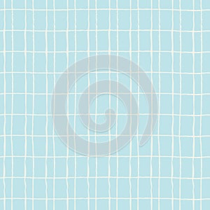 Seamless pattern with double hand drawn grid on blue background
