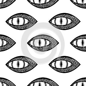 Seamless pattern with dragon or snake eye. black and white. vector