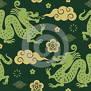 Seamless pattern with Dragon. Symbol of 2024. Year of the Dragon.