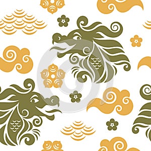 Seamless pattern with Dragon. Symbol of 2024. Year of the Dragon.