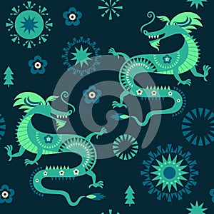 Seamless pattern with dragons. Chinese New Year 2024.