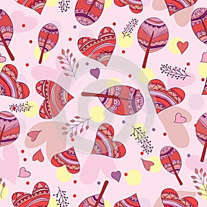 Seamless pattern of drawing doodle hearts