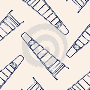 Seamless pattern of drawn folding ladder for construction work
