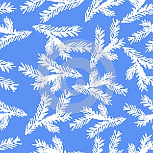 Seamless pattern of drawn frozen christmas tree branches