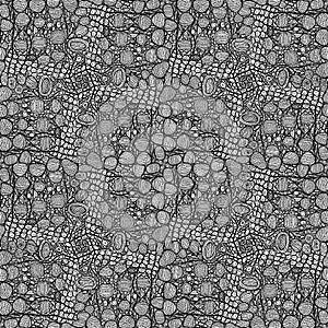 Seamless pattern hand drawning. Reptile skin of crocodile, alligator, monitor lizard, turtle, snake. Dragon scales. Turtle shell.