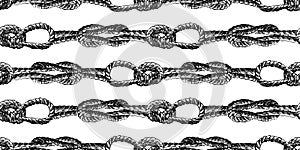 Seamless pattern of drawn rigging rope tied in sea knots, vector background for wallpaper,paper